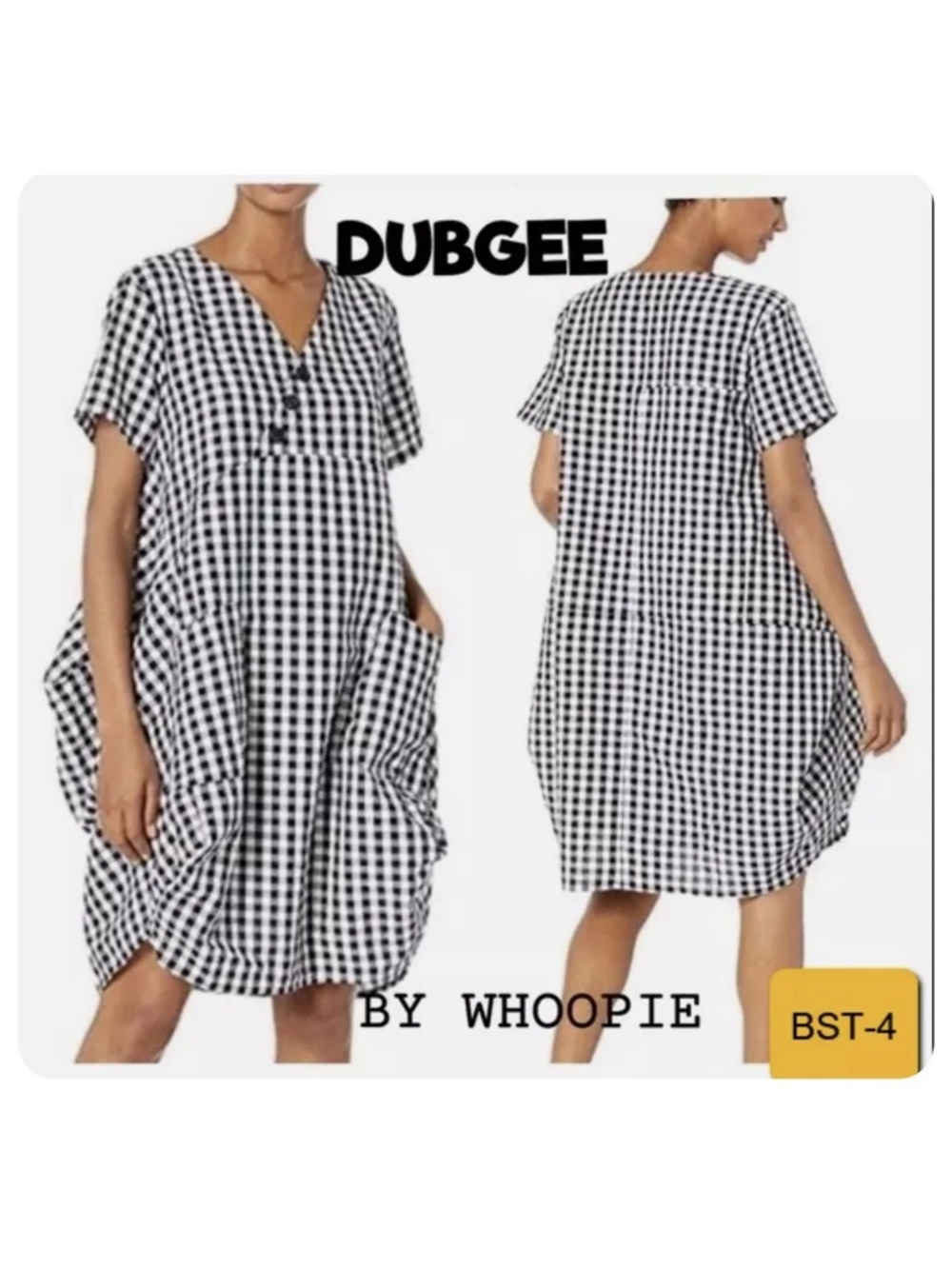248 DUBGEE by Whoopi Short Sleeve Side Button Cocoon Dress Black Large Beach